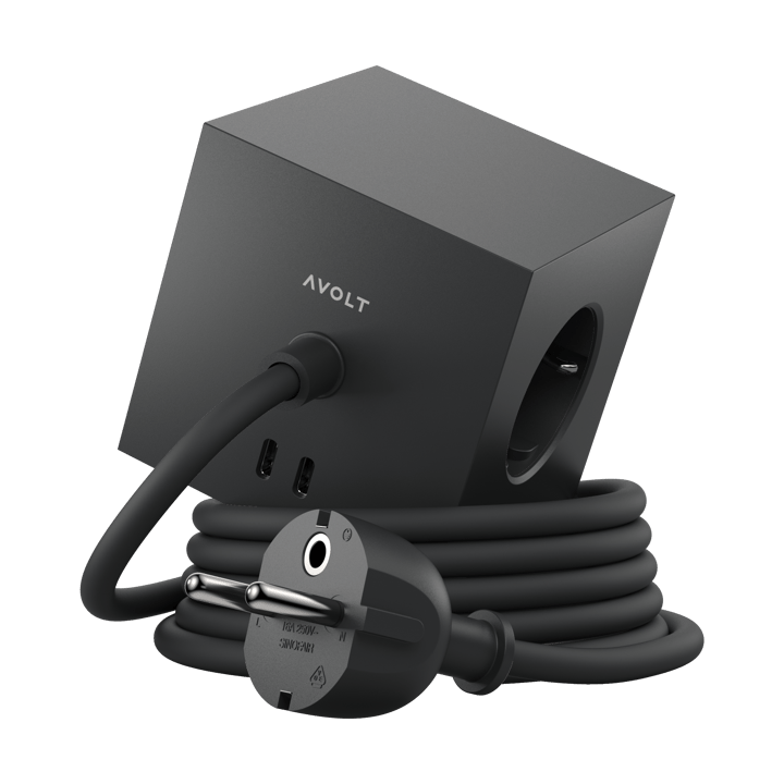 Square 1 socket USB-C 30W 1.8 m - Stockholm black - Avolt