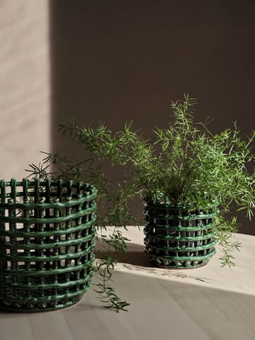 Ceramic braided basket Ø16 cm - Emerald Green - ferm LIVING