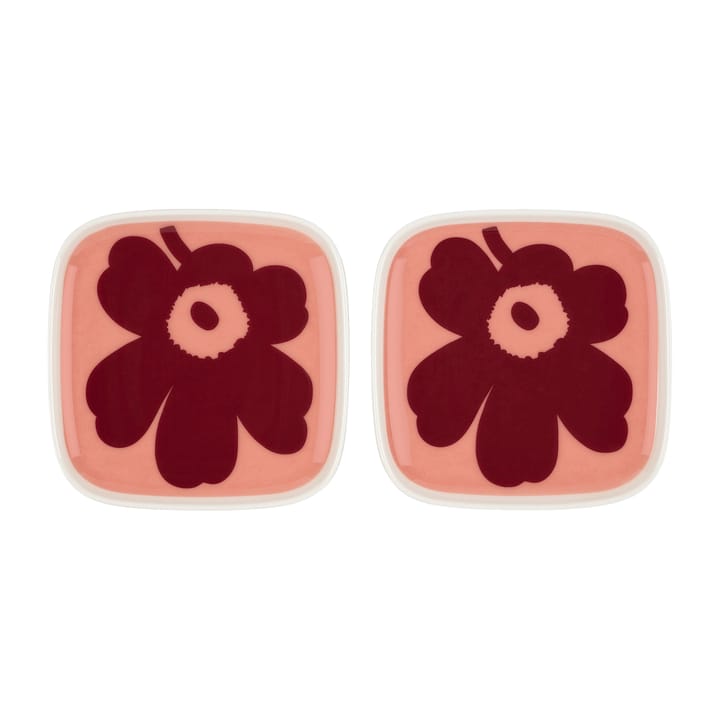 Unikko small plate 10x10 cm 2-pack - white-pink-red - Marimekko