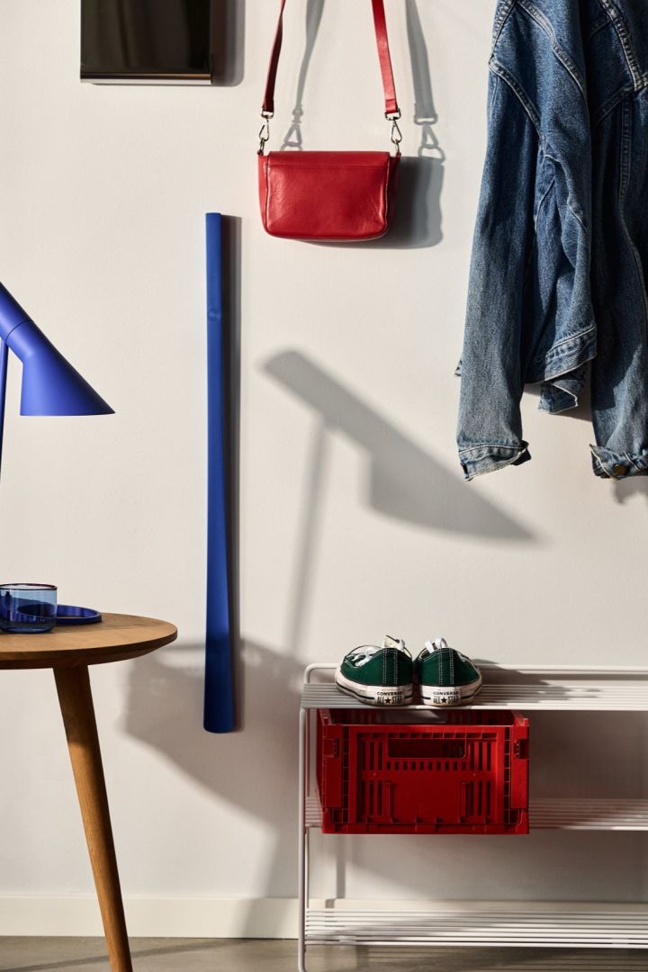 Hang a magnetic shoe horn on the wall so you never lose it, here you see the Normann shoehorn from Normann Copenhagen hanging in a small hallway. 