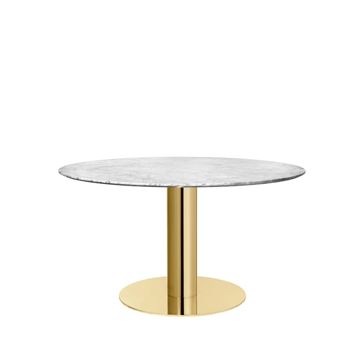 Gubi 2.0 dining table - Marble white. ø130. brass stand - GUBI