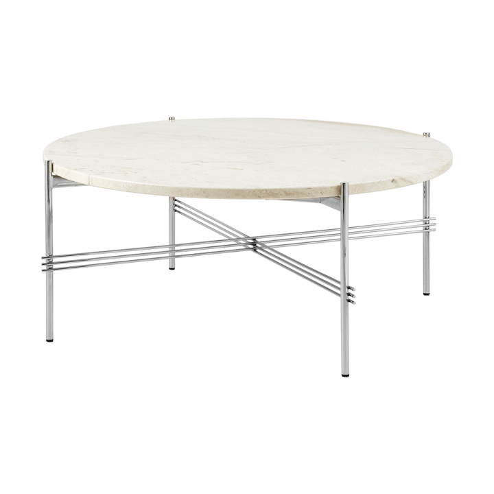 TS coffee table polished steel Ø80 - Neutral white travertine - GUBI