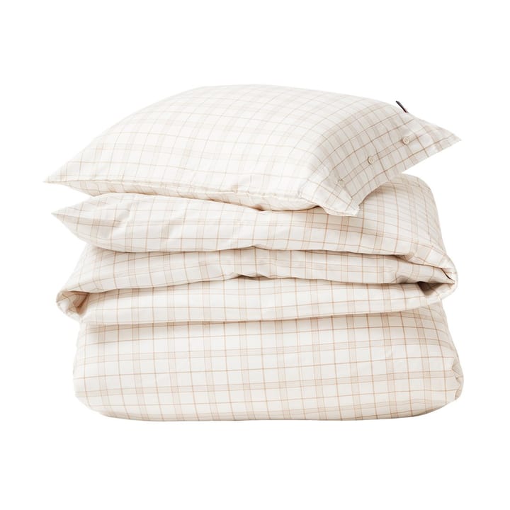 White/Beige Checked Lyocell/Cotton bed set - 50x60 cm, 220x220 cm - Lexington