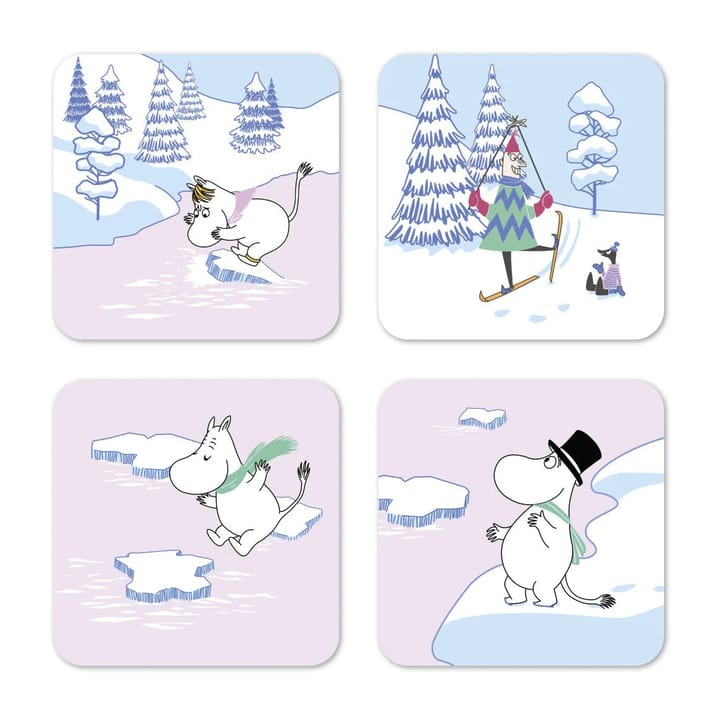 Moomin coaster winter 2022 9x9 cm 4-pack - Blue-white-pink - Opto Design
