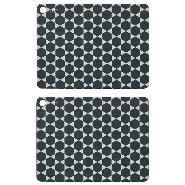OYOY placemats with print 2-pack - dark grey - OYOY