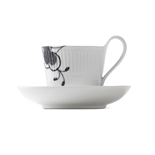 Black Fluted mega cup with saucer 2 - 25 cl-high handle - Royal Copenhagen