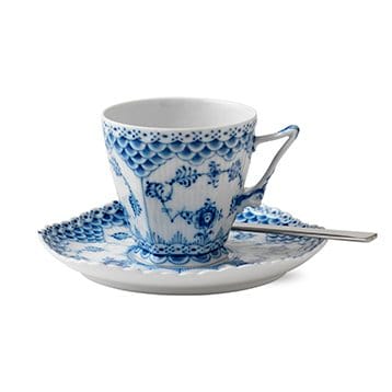 Blue Fluted Full Lace cup and saucer - 14 cl - Royal Copenhagen