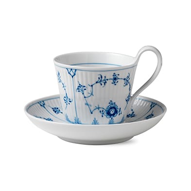 Blue Fluted Plain cup with saucer - 25 cl-high handle - Royal Copenhagen