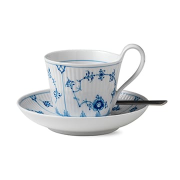 Blue Fluted Plain cup with saucer - 25 cl-high handle - Royal Copenhagen