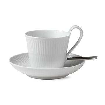 White Fluted cup with saucer - 25 cl-high handle - Royal Copenhagen