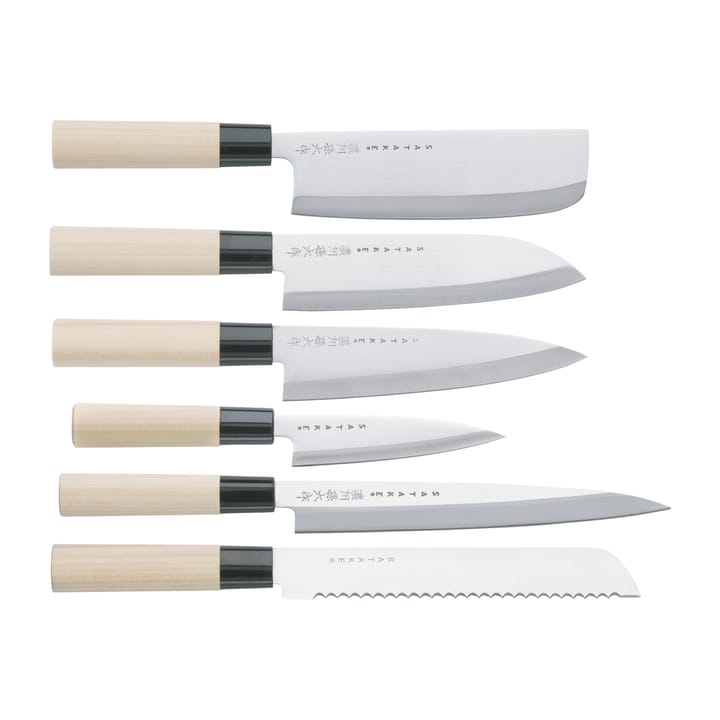 Knife set in balsa box 35x38 cm - 6 pieces - Satake