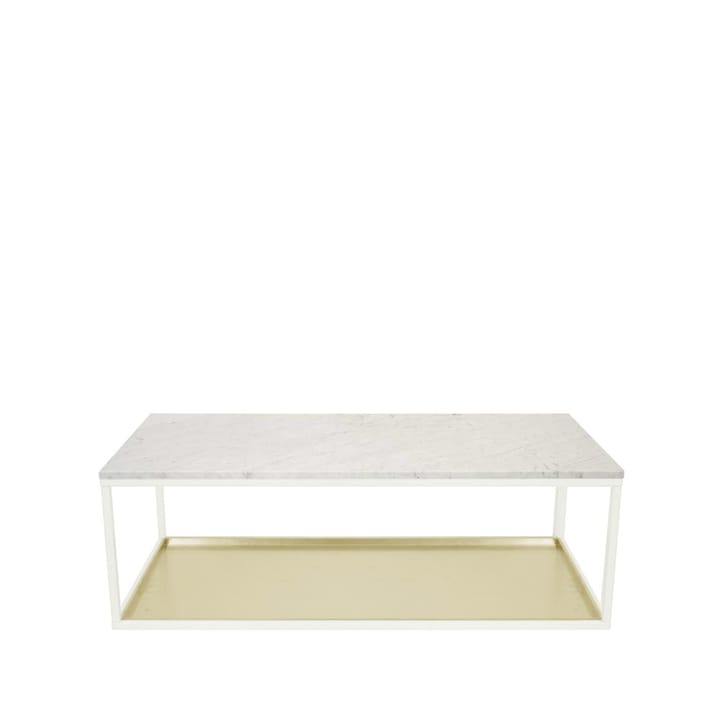 Coffee table 11 - Marble white, white lacquered stand, brass plate - Scherlin