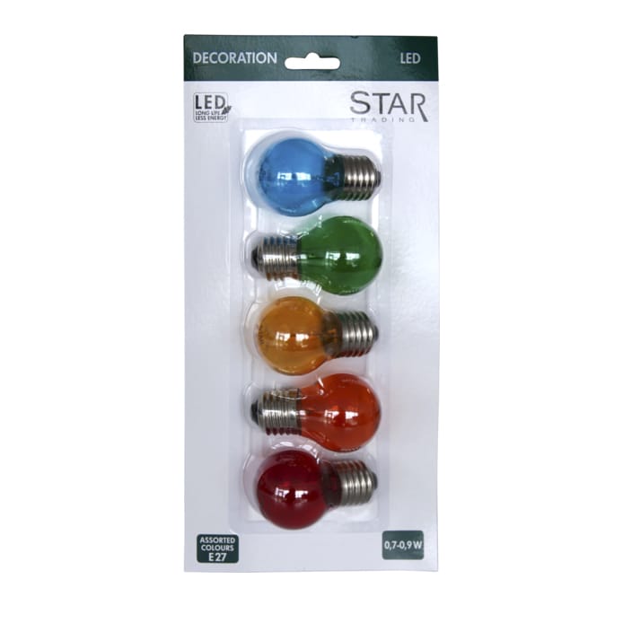 Star Trading party lamps E27 5-pack - 4.5 cm, different colours - Star Trading