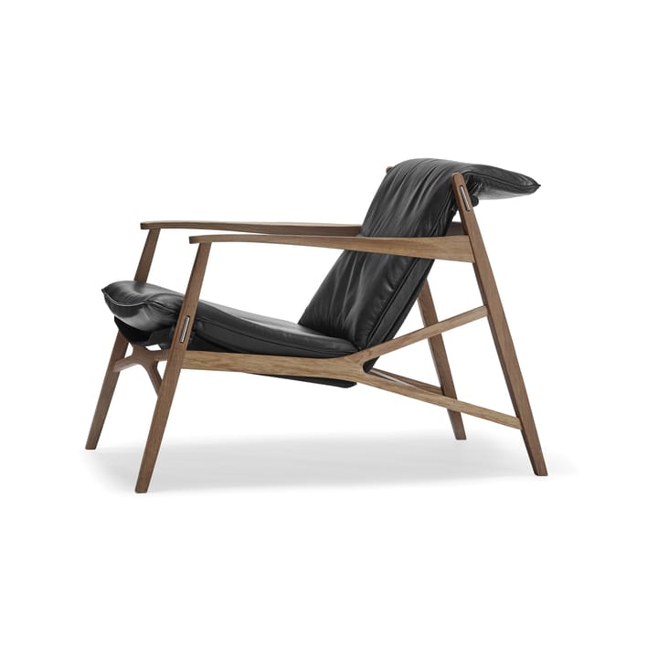 Link arm chair - Black leather-natural oiled oak-black canvas - Stolab