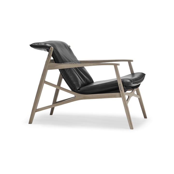 Link arm chair - Black leather. White oiled oak. Black canvas - Stolab