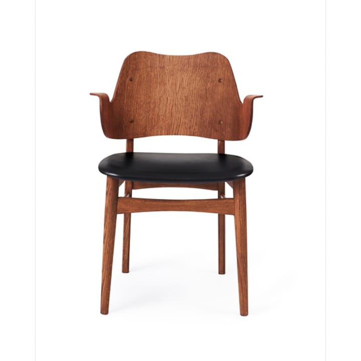 Gesture chair, upholstered seat - Leather prescott 207 black, oiled teak oak legs, upholstered seat - Warm Nordic
